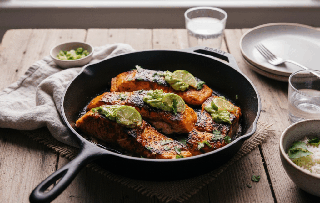 Crispy Salmon with Avocado Sauce
