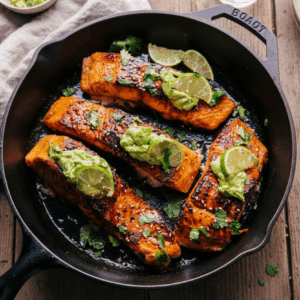 Crispy Salmon with Avocado Sauce