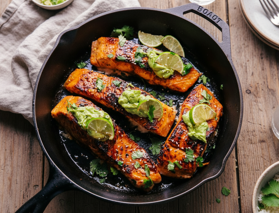 Crispy Salmon with Avocado Sauce