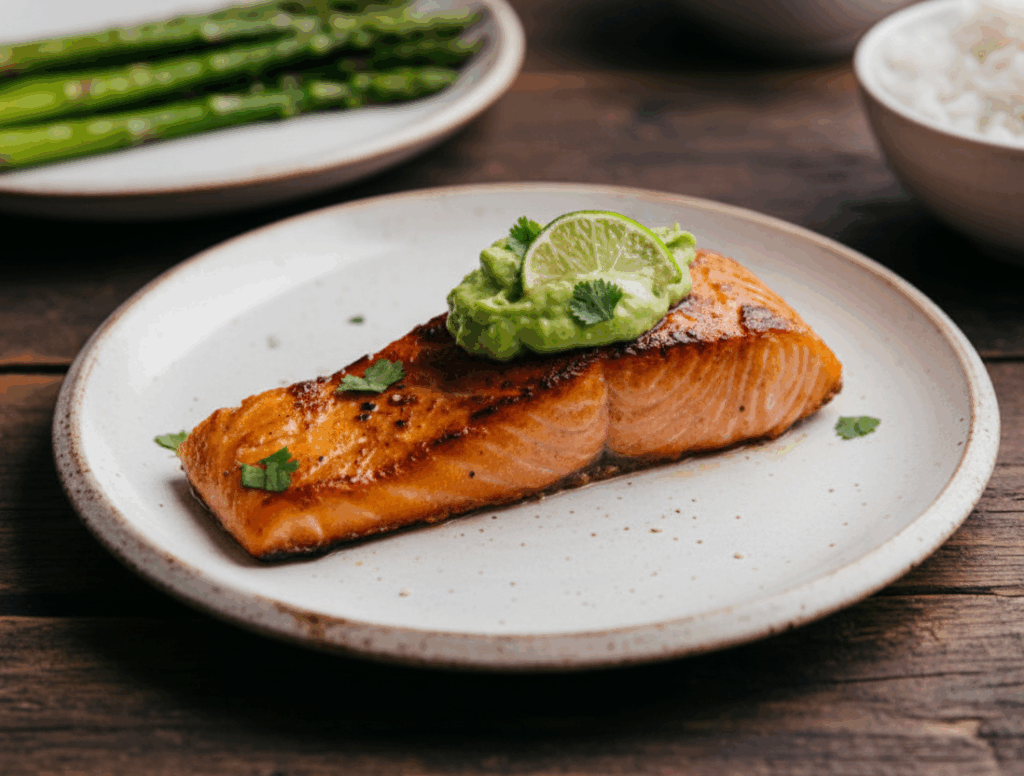 Crispy Salmon with Avocado Sauce