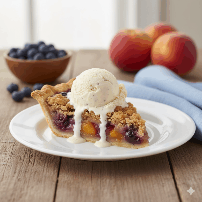 homemade peach-blueberry crumb pie