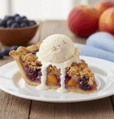homemade peach-blueberry crumb pie