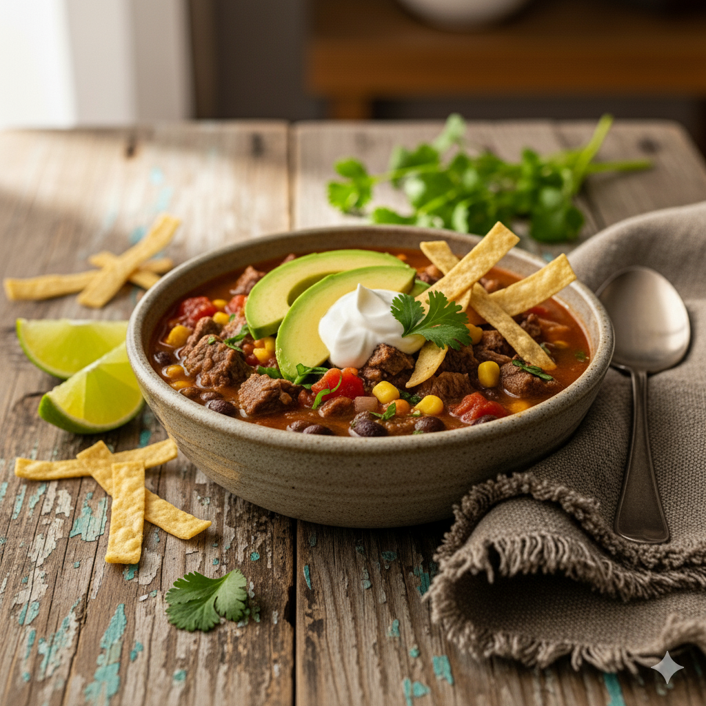 Hearty Mexican Beef Tortilla Soup