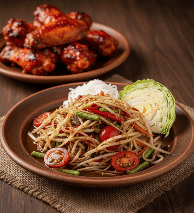 papaya salad with chicken wings
