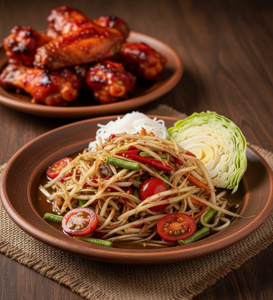 papaya salad with chicken wings